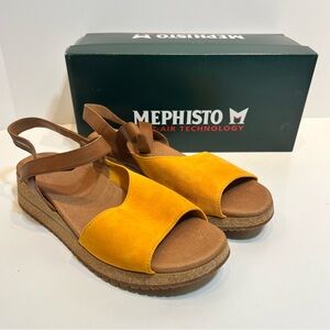 Mephisto Joy Sandal Camel Nubuck Leather Wedge Size 11